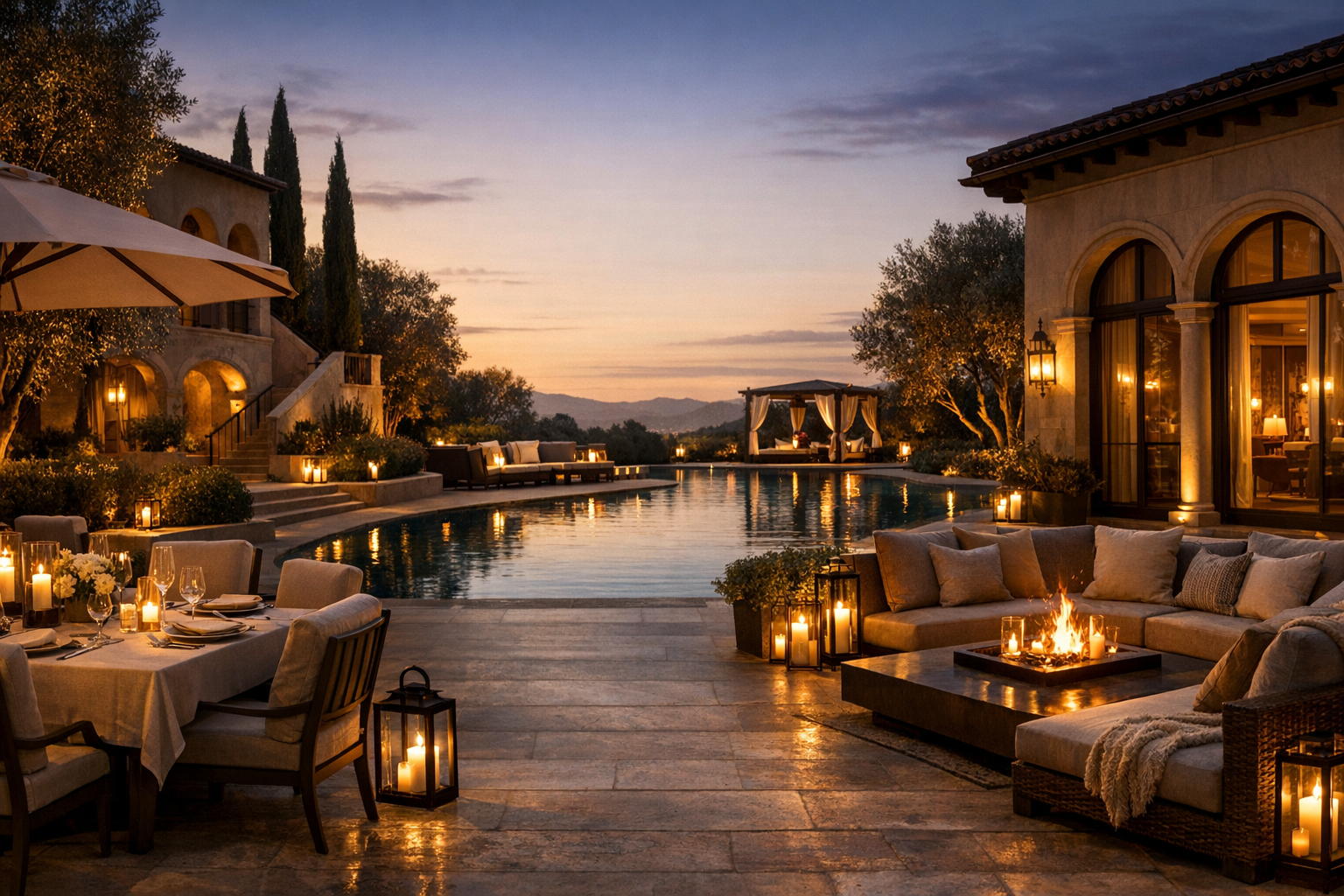 Luxury outdoor lounge consultation scene